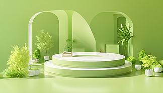 绿色几何新风尚 夏季室内电商展台的3D场景设计